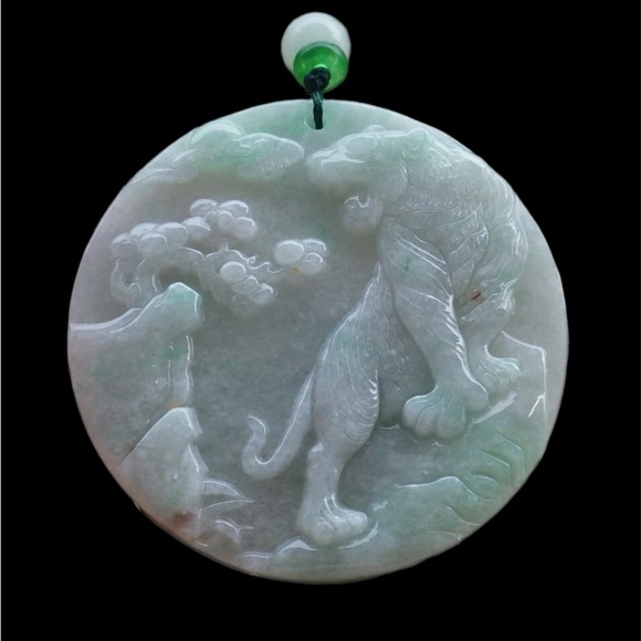 Elegant Genuine Jade Pendant with Hand Carved Tiger Design